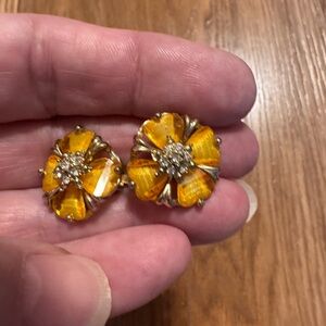 Golden Floral vintage clip on Earrings